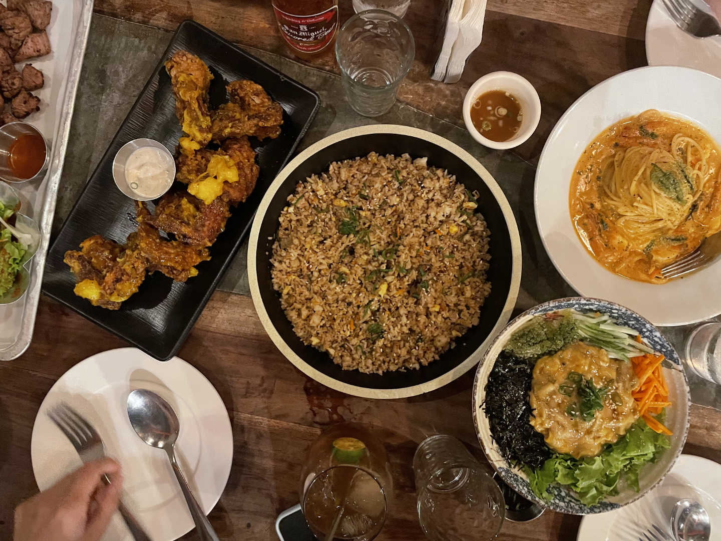 BARWOO Mango Wings, Seafood Fried Rice, Chili Rosé Prawn Pasta, and Sea Urchin Bibimbap