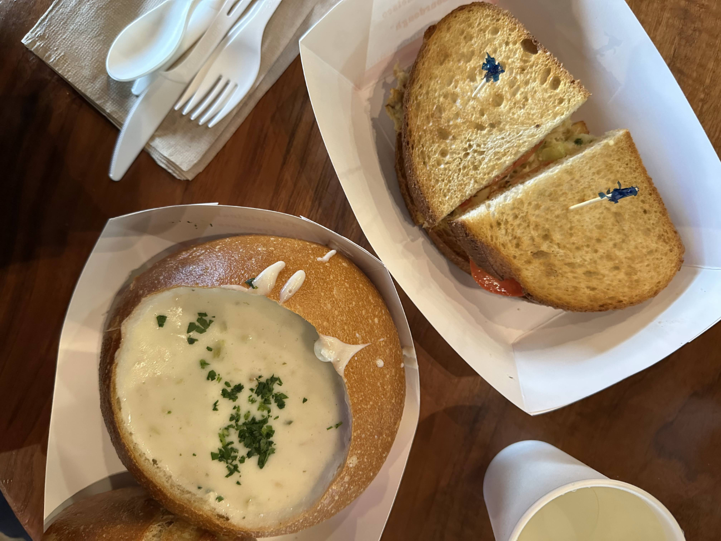 Boudin Bakery Clam Chowder and Sandwich