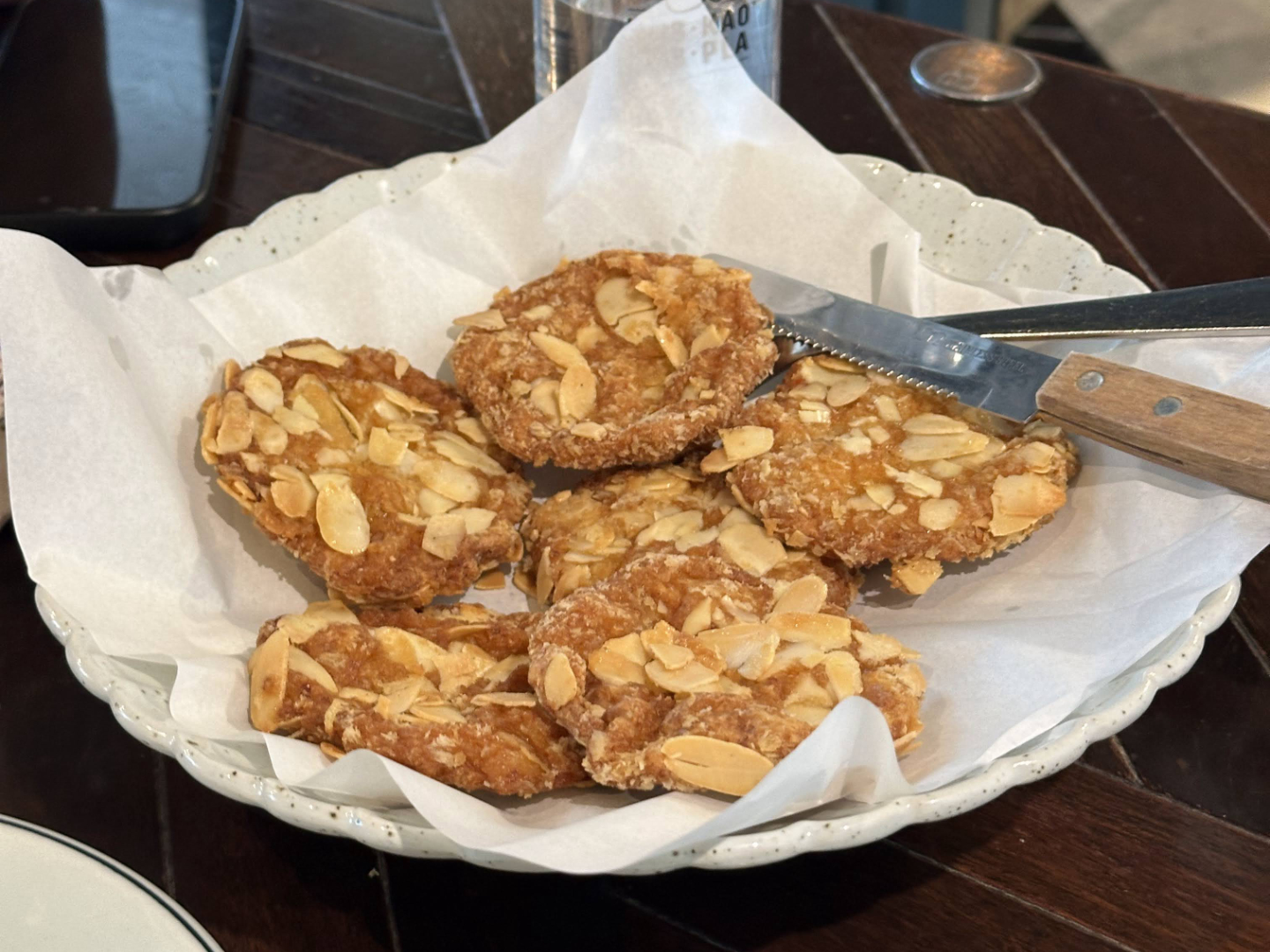 Kub Kao' Kub Pla Deep-Fried Shrip Cakes with Sliced Almonds