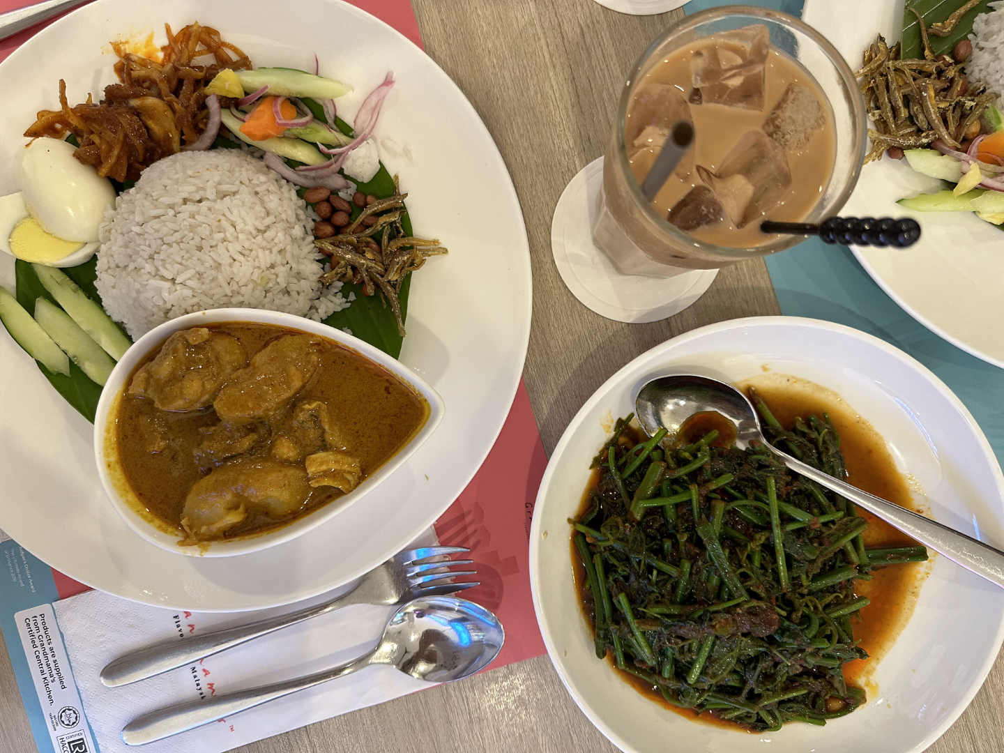 Grandmama's Nasi Lemak Curry Chicken and Baby Sweet Potato Leaves with Garlic