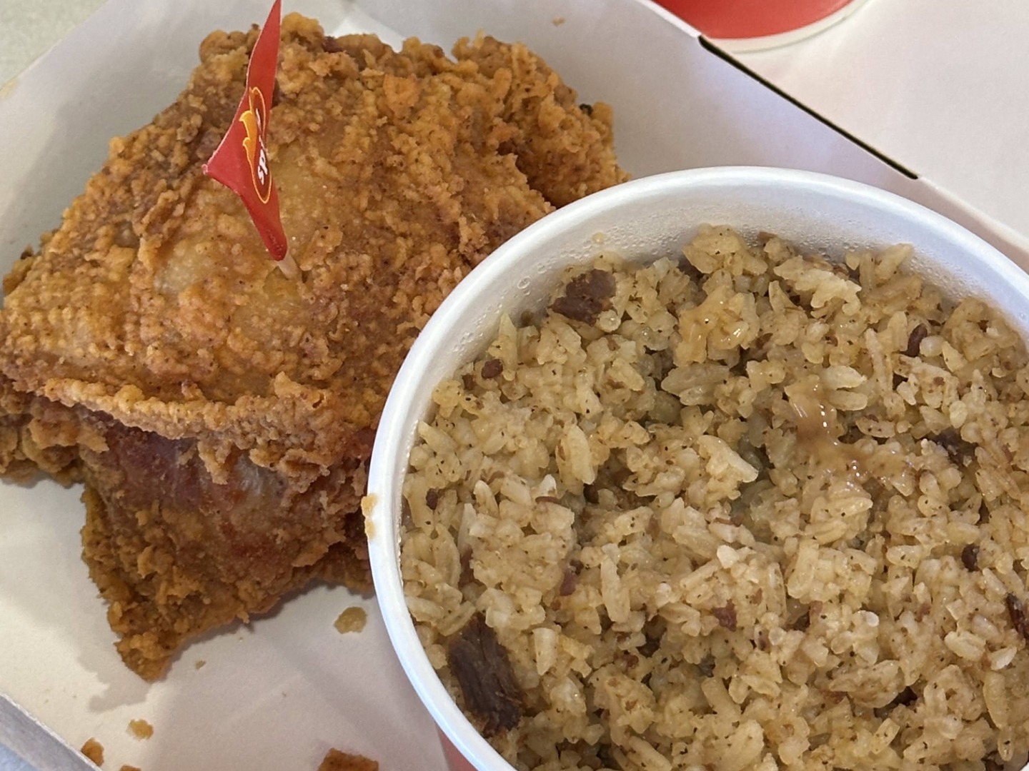 Jollibee Spicy Chickenjoy and Adobo Rice