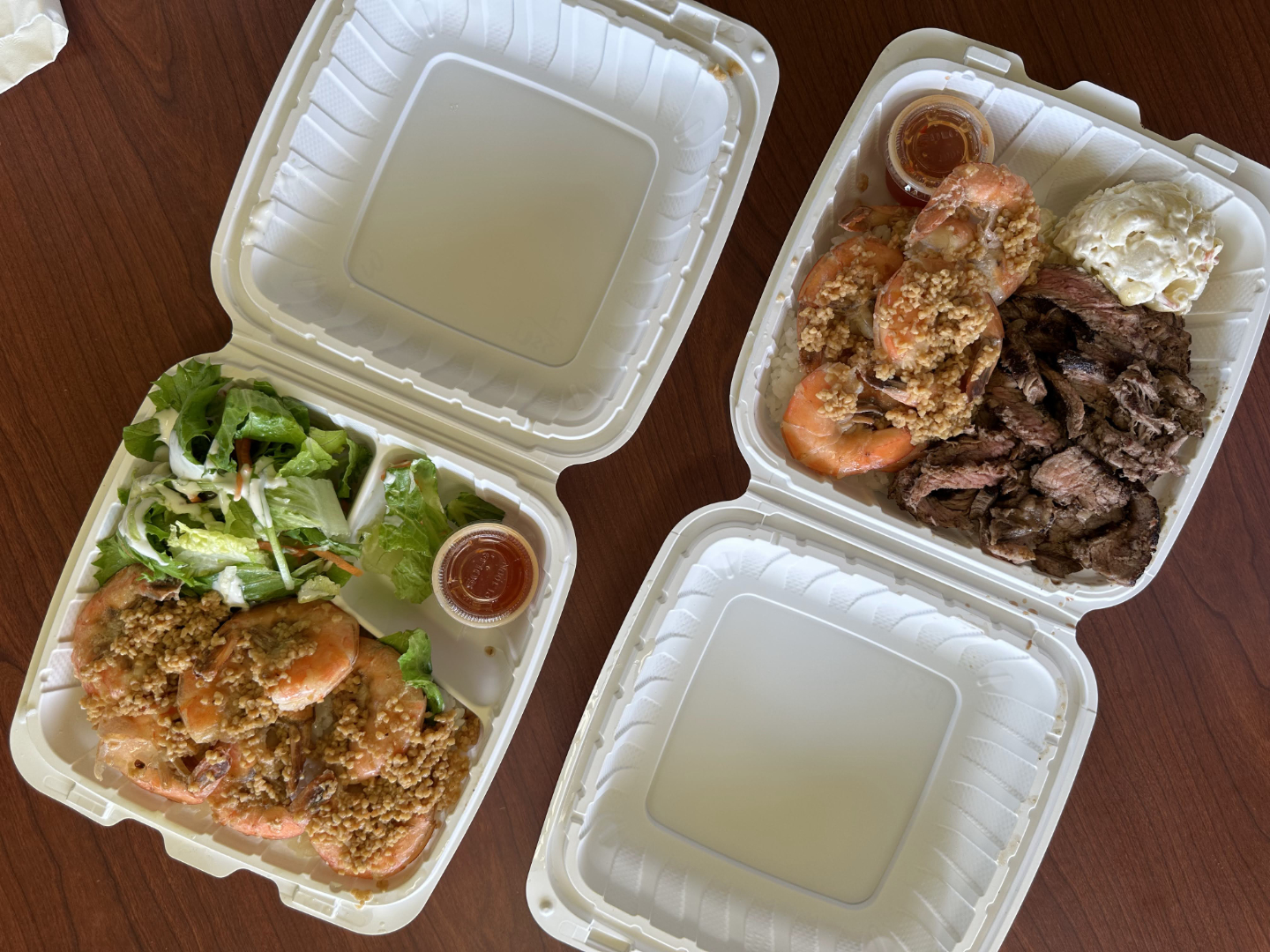 Ono Steaks and Shrimp Shack Garlic Shrimp and Steak Plate