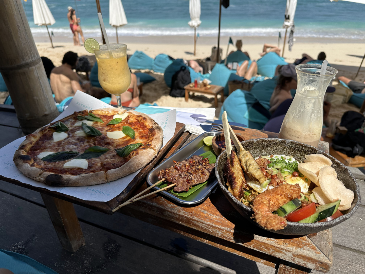 Sundays Beach Club Margherita Pizza and Seafood Mie Goreng