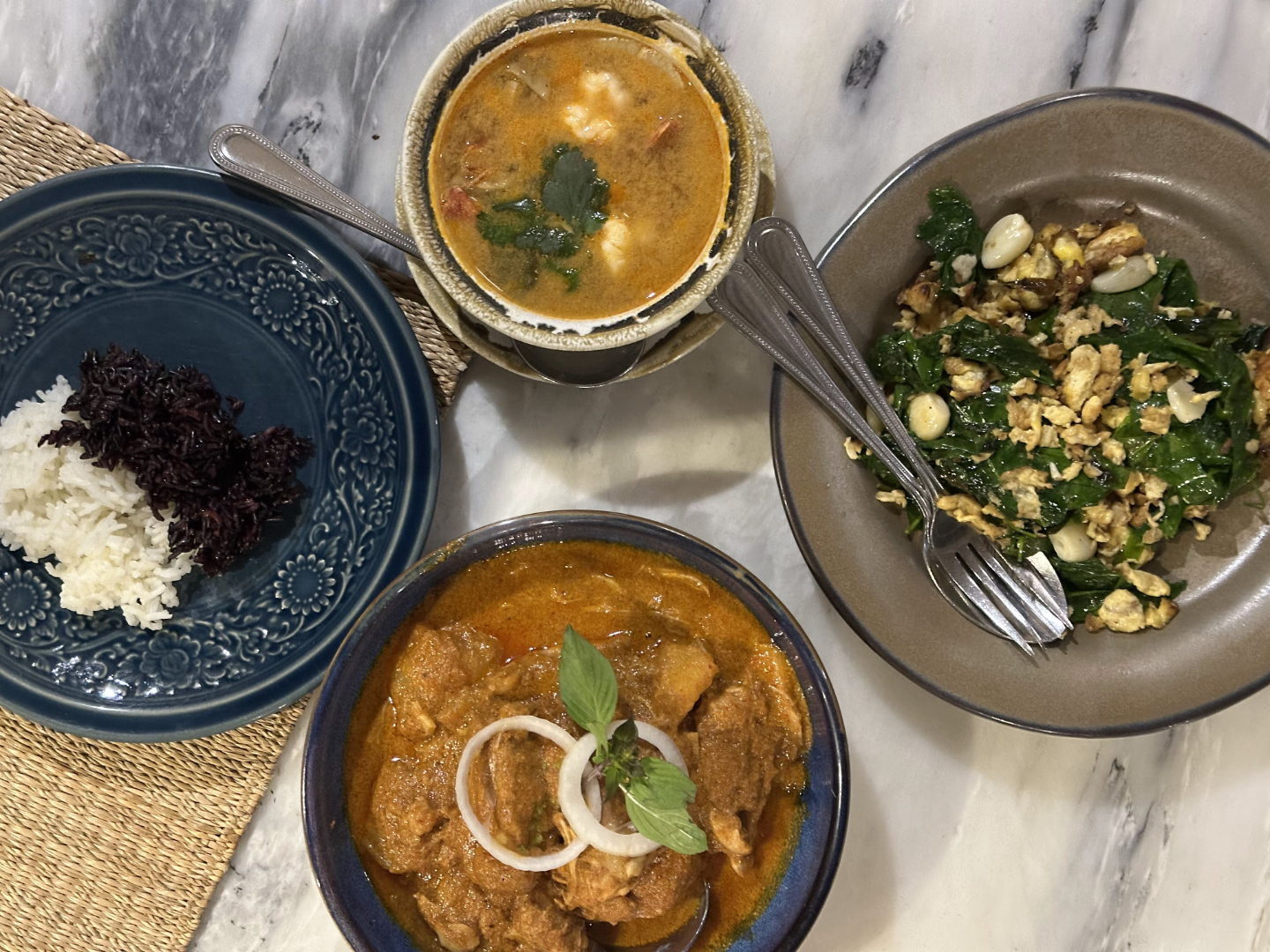 The Local Tom Yum Goong, Massaman Curry, and Bai Lieng Pad Kai